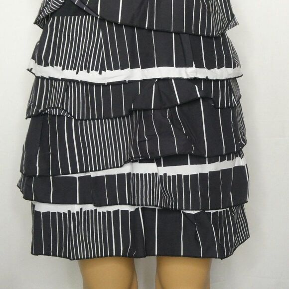 BCBGMaxazria Diana Layered Ruffle Striped Mini Dress XS Split Neck Black White - Picture 5 of 7